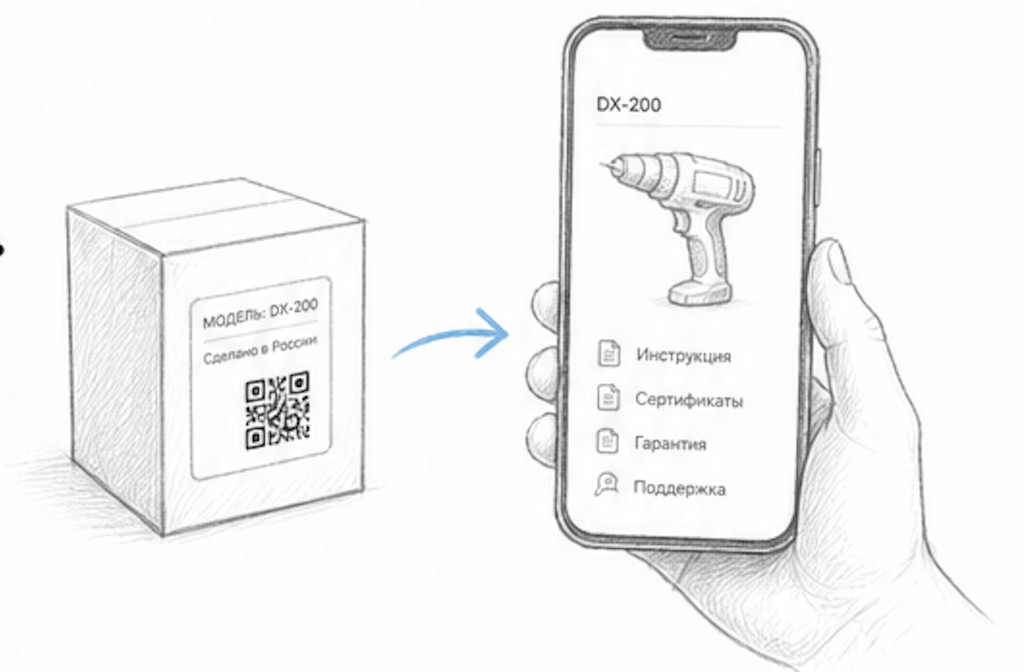 QR-код на коробке товара DX-200